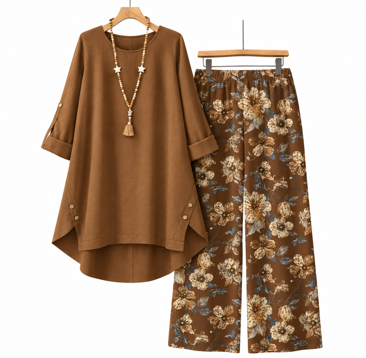 Women's Cotton Linen Half Sleeve Top ＆ Pants Set – Breathable & lightweight