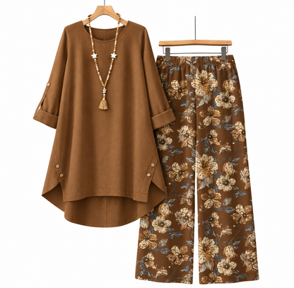 Women's Cotton Linen Half Sleeve Top ＆ Pants Set – Breathable & lightweight