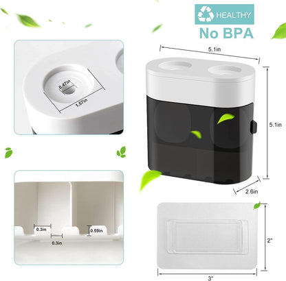 Wall Mount Toothbrush Holder with Dual Toothpaste Dispenser | Family Bathroom Organizer