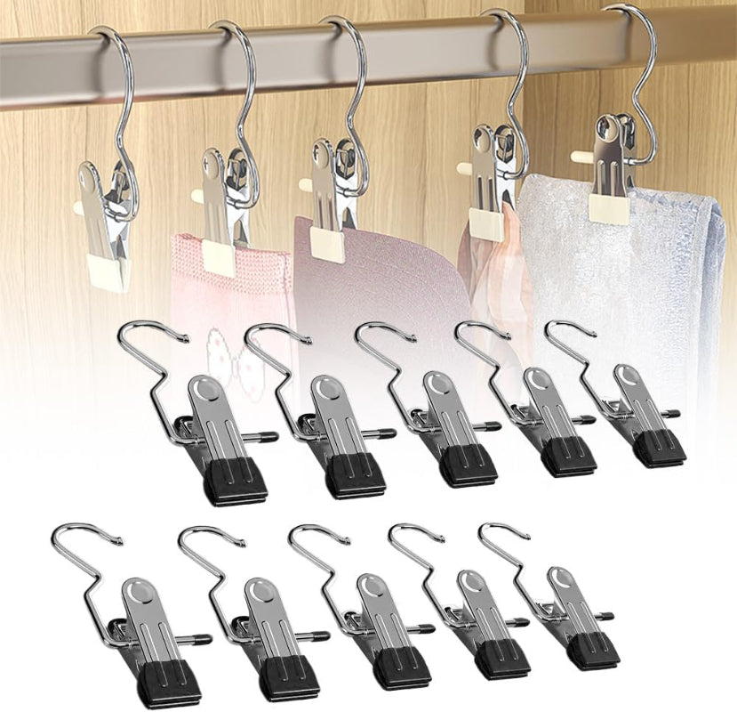 Metal Hanging Clip with Hook | Non-Slip Closet Organizer for Pants & Skirts
