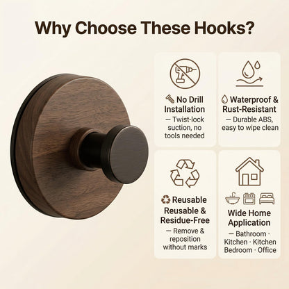 Wood Grain Twist-Lock Suction Wall Hook | Removable Vanity Storage Hook