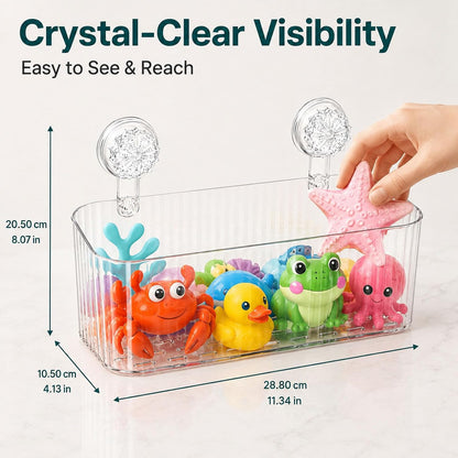 Clear Ribbed Twist-Lock Suction Shower Storage Basket | Wall Mount Bathroom Caddy