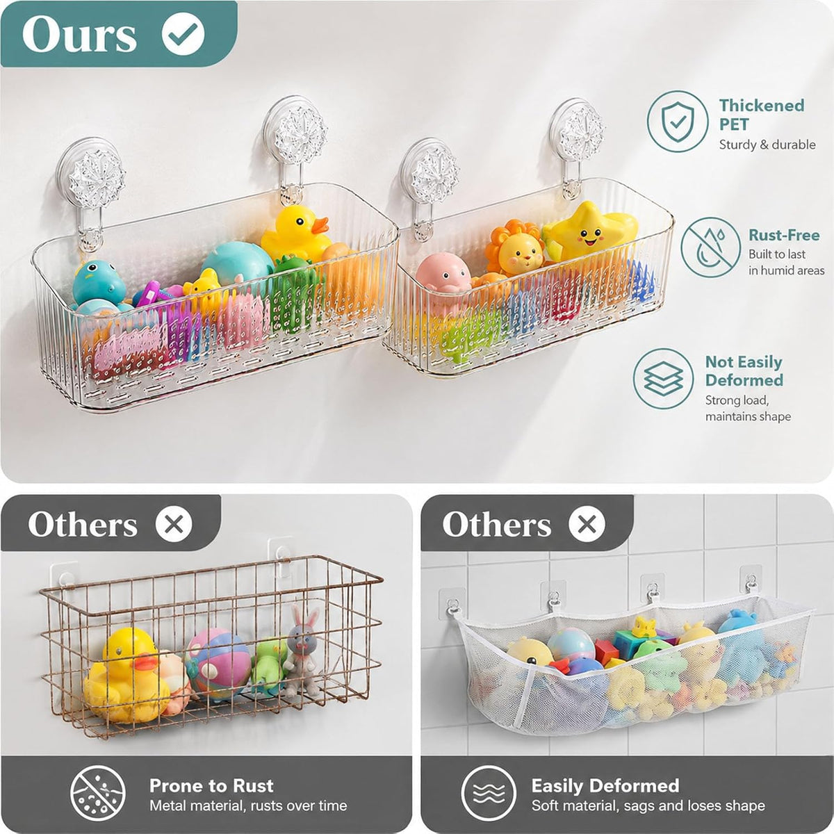 Clear Ribbed Twist-Lock Suction Shower Storage Basket | Wall Mount Bathroom Caddy