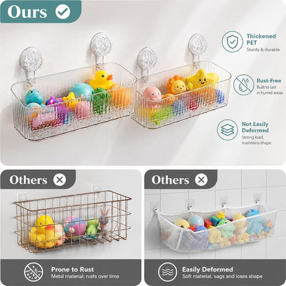 Clear Ribbed Twist-Lock Suction Shower Storage Basket | Wall Mount Bathroom Caddy