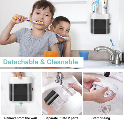 Wall Mount Toothbrush Holder with Dual Toothpaste Dispenser | Family Bathroom Organizer