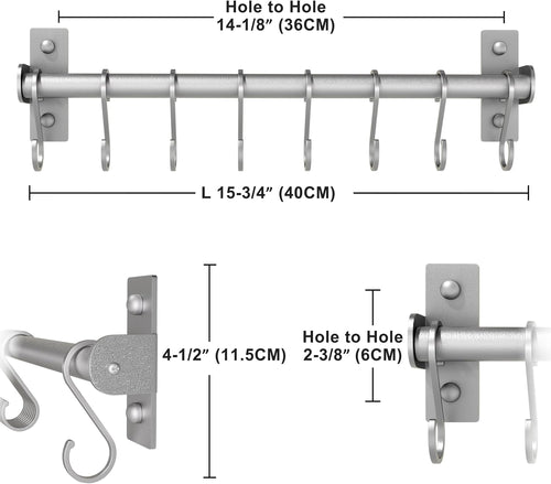 Wall Mounted Pot Rack with Movable Sliding Hooks, Heavy Duty Kitchen Utensil Rail for Pans, Mugs & Towels