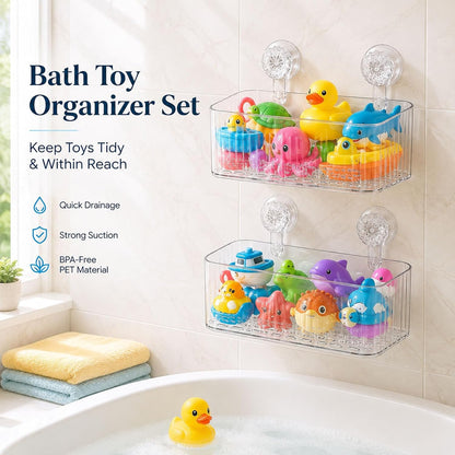 Clear Ribbed Twist-Lock Suction Shower Storage Basket | Wall Mount Bathroom Caddy
