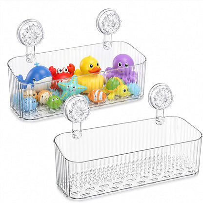 Clear Ribbed Twist-Lock Suction Shower Storage Basket | Wall Mount Bathroom Caddy