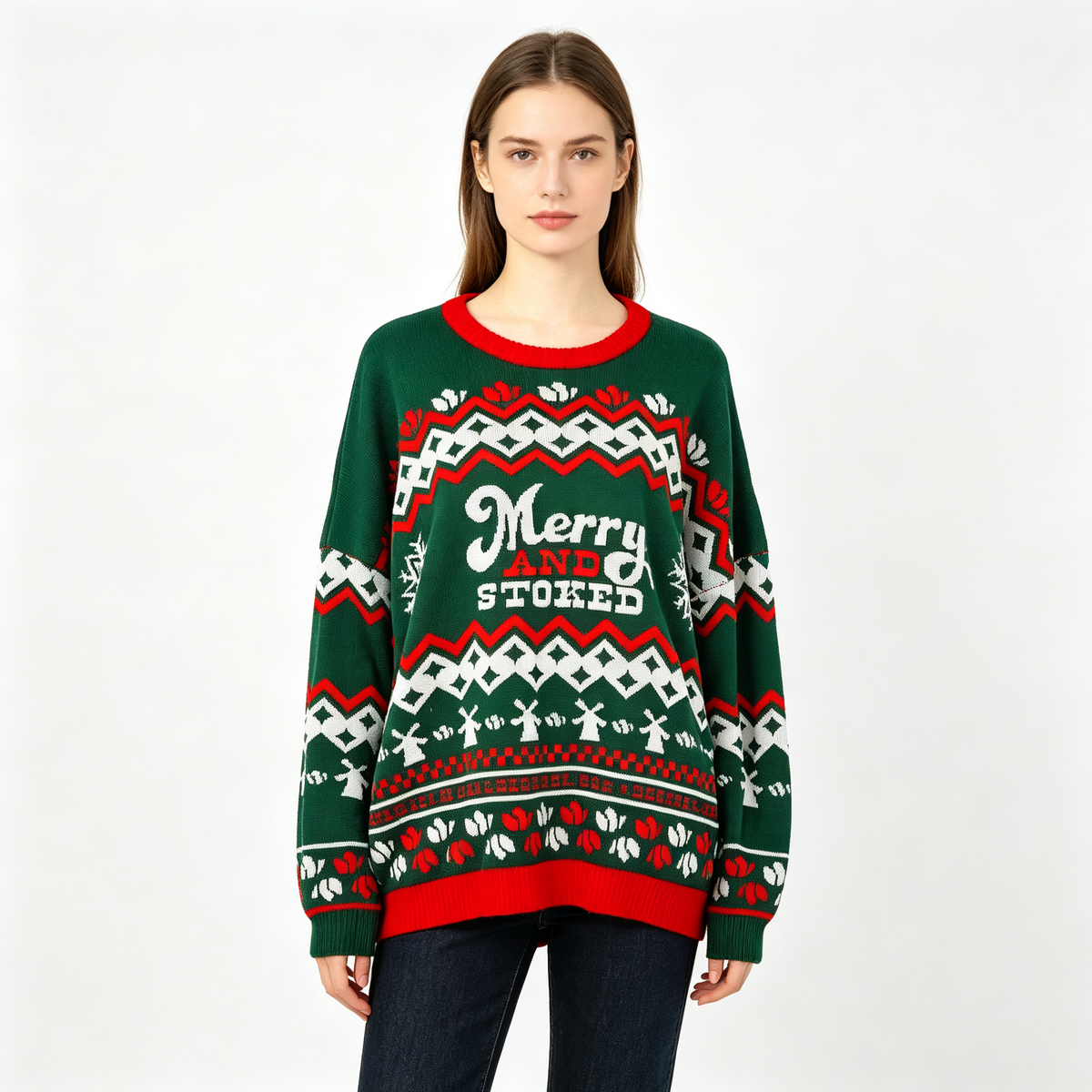 Ugly Christmas Sweater - Red with Black Splash Graphic