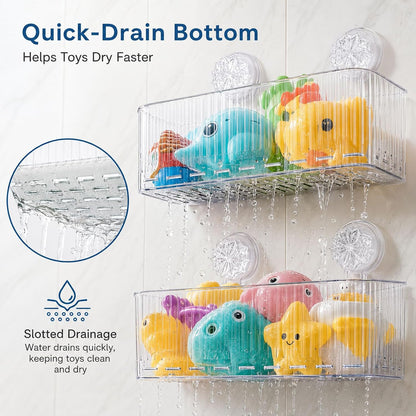 Clear Ribbed Twist-Lock Suction Shower Storage Basket | Wall Mount Bathroom Caddy