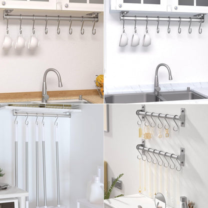 Wall Mounted Pot Rack with Movable Sliding Hooks, Heavy Duty Kitchen Utensil Rail for Pans, Mugs & Towels