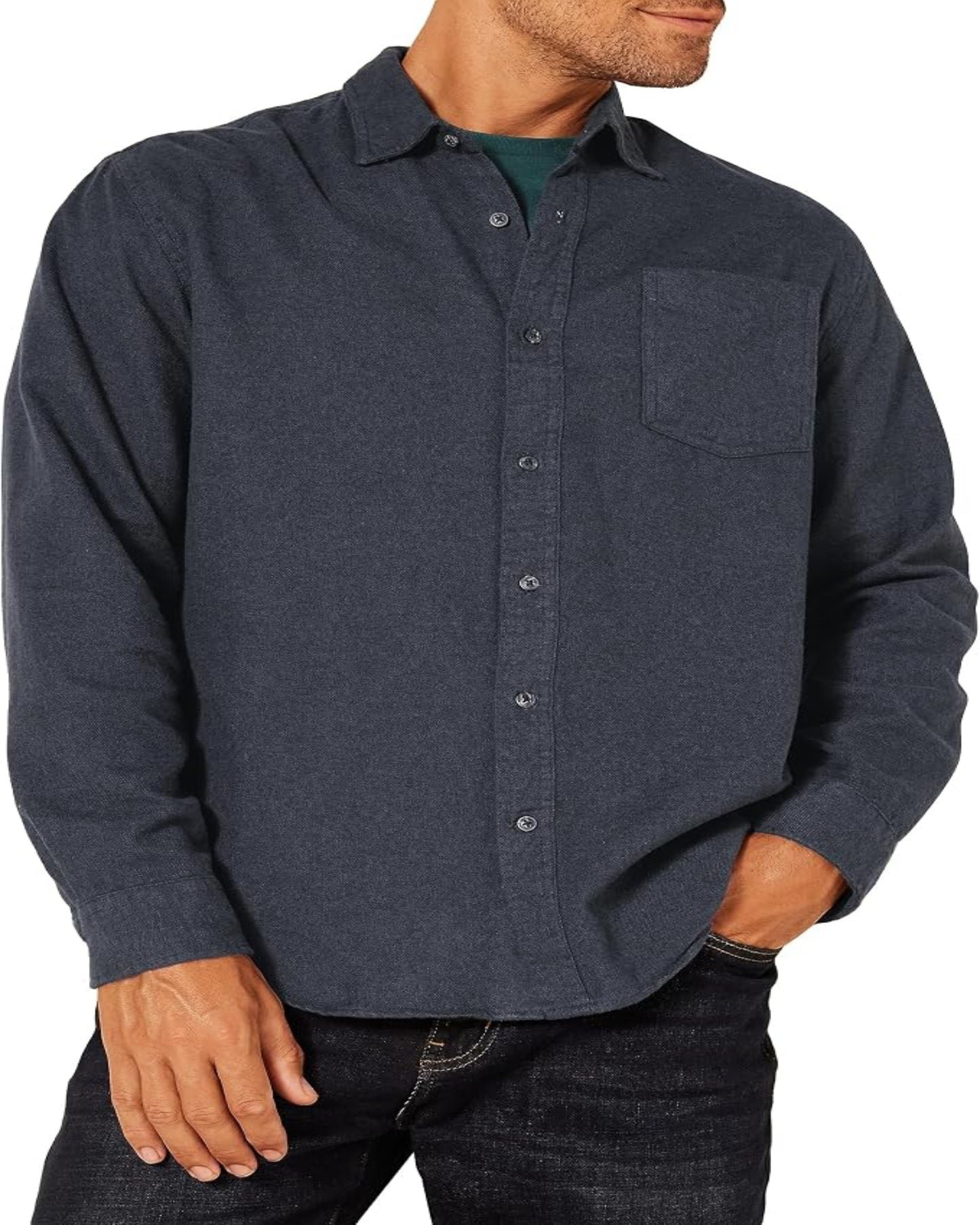 Men's Regular Fit Long-Sleeve Flannel Shirt, Soft Brushed Cotton, Lightweight yet Warm