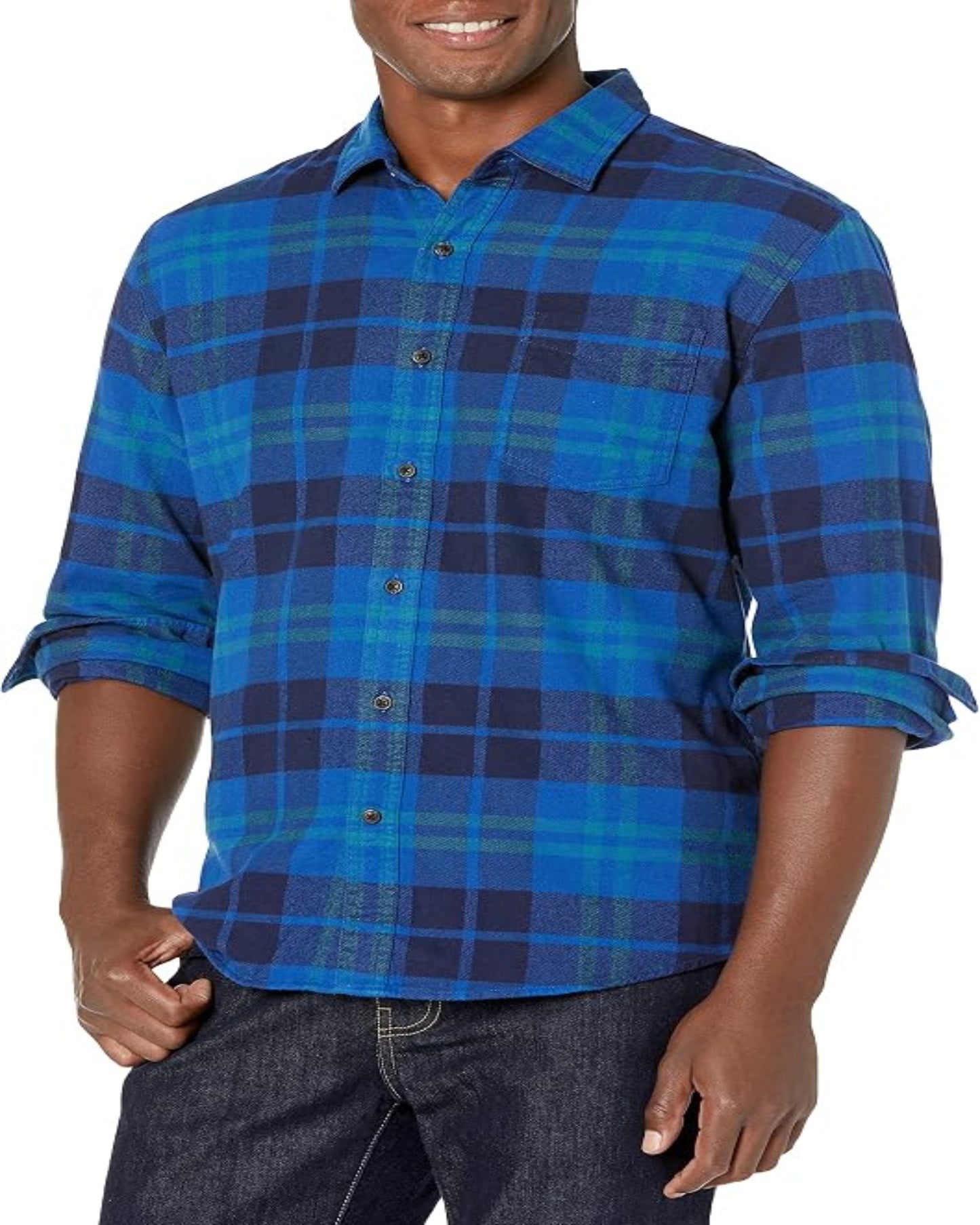 Men's Regular Fit Long-Sleeve Flannel Shirt, Soft Brushed Cotton, Lightweight yet Warm