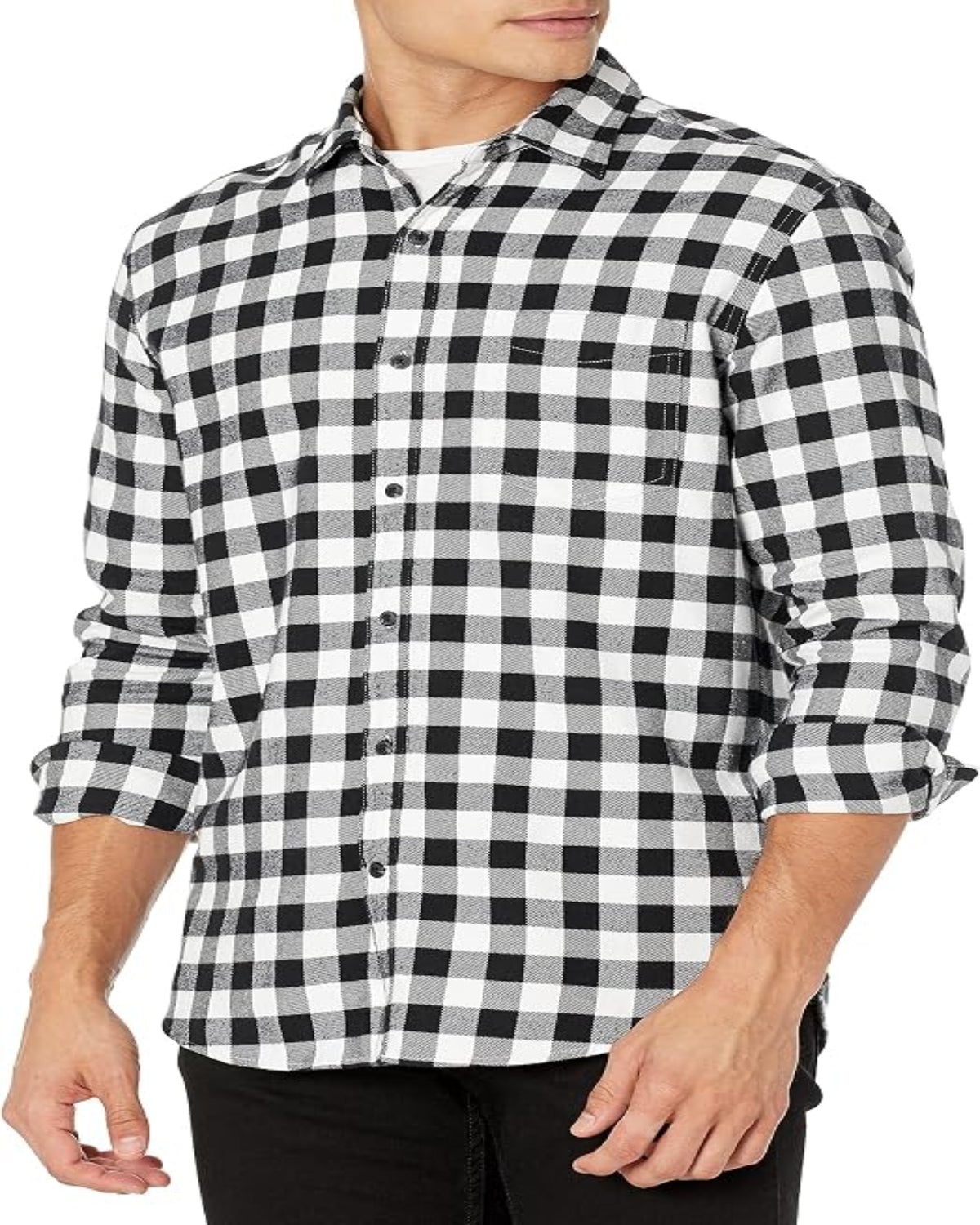 Men's Regular Fit Long-Sleeve Flannel Shirt, Soft Brushed Cotton, Lightweight yet Warm