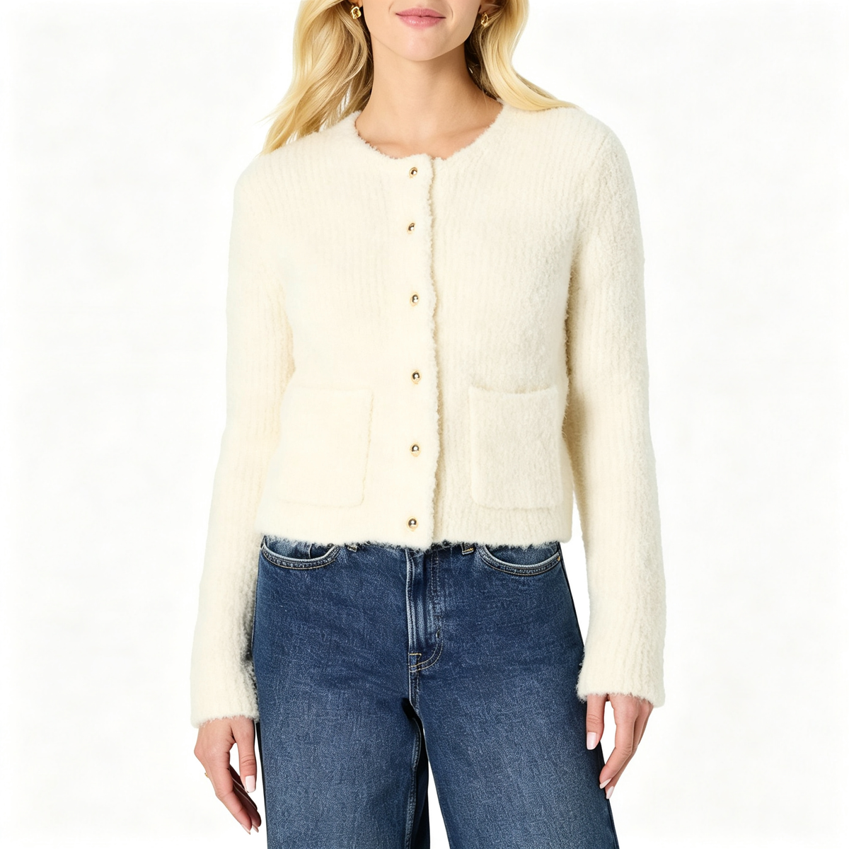 Women's Regular-Fit Trendy Wool Blend Boucle Button-Down Jacket