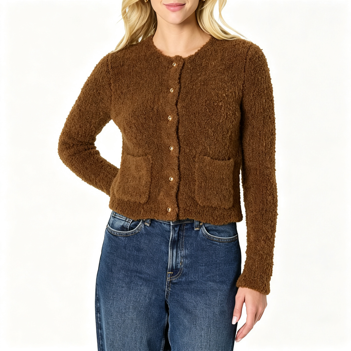 Women's Regular-Fit Trendy Wool Blend Boucle Button-Down Jacket