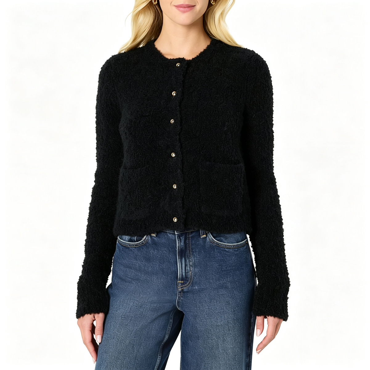 Women's Regular-Fit Trendy Wool Blend Boucle Button-Down Jacket