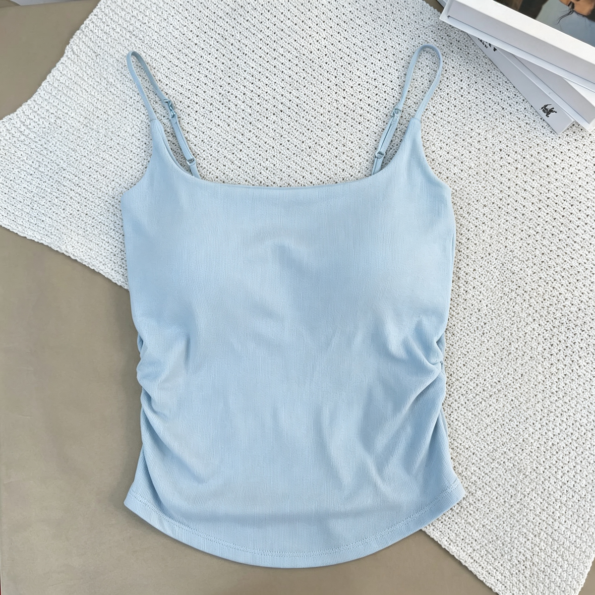 🔥🔥🔥Women's Rayon Built-in Padded Cami Top, Seamless One Piece Low Neck Adjustable Spaghetti Strap Tank Top
