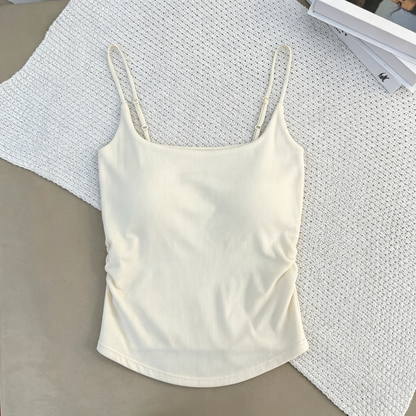 🔥🔥🔥Women's Rayon Built-in Padded Cami Top, Seamless One Piece Low Neck Adjustable Spaghetti Strap Tank Top
