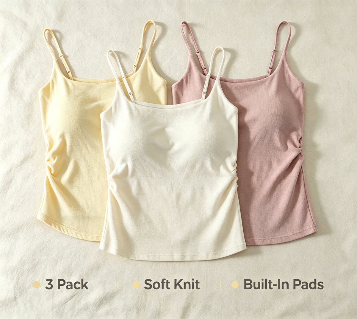 🔥🔥🔥Women's Rayon Built-in Padded Cami Top, Seamless One Piece Low Neck Adjustable Spaghetti Strap Tank Top