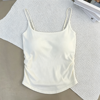 🔥🔥🔥Women's Rayon Built-in Padded Cami Top, Seamless One Piece Low Neck Adjustable Spaghetti Strap Tank Top