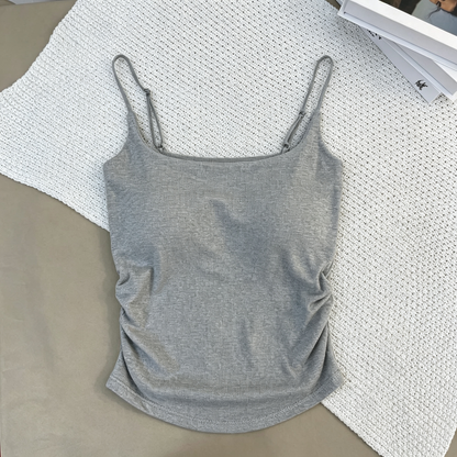 🔥🔥🔥Women's Rayon Built-in Padded Cami Top, Seamless One Piece Low Neck Adjustable Spaghetti Strap Tank Top