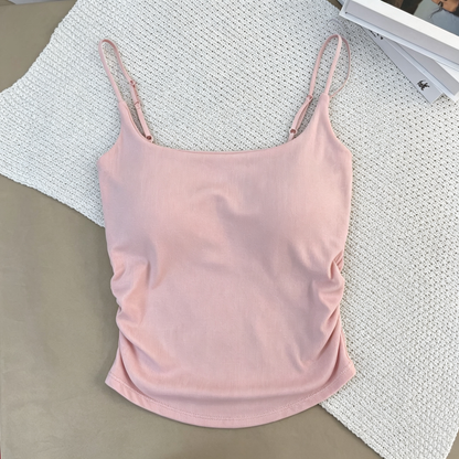 🔥🔥🔥Women's Rayon Built-in Padded Cami Top, Seamless One Piece Low Neck Adjustable Spaghetti Strap Tank Top