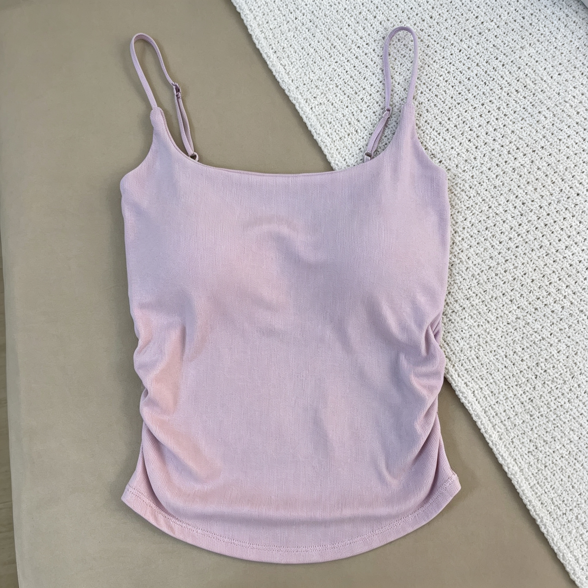 🔥🔥🔥Women's Rayon Built-in Padded Cami Top, Seamless One Piece Low Neck Adjustable Spaghetti Strap Tank Top