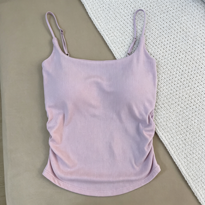 🔥🔥🔥Women's Rayon Built-in Padded Cami Top, Seamless One Piece Low Neck Adjustable Spaghetti Strap Tank Top