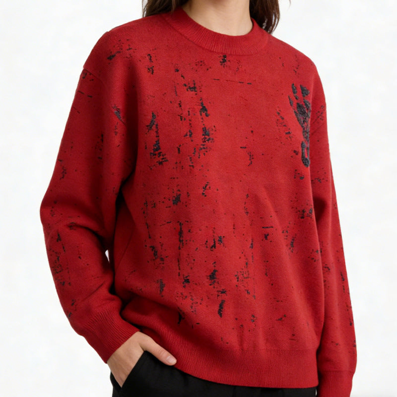 Ugly Christmas Sweater - Red with Black Splash Graphic