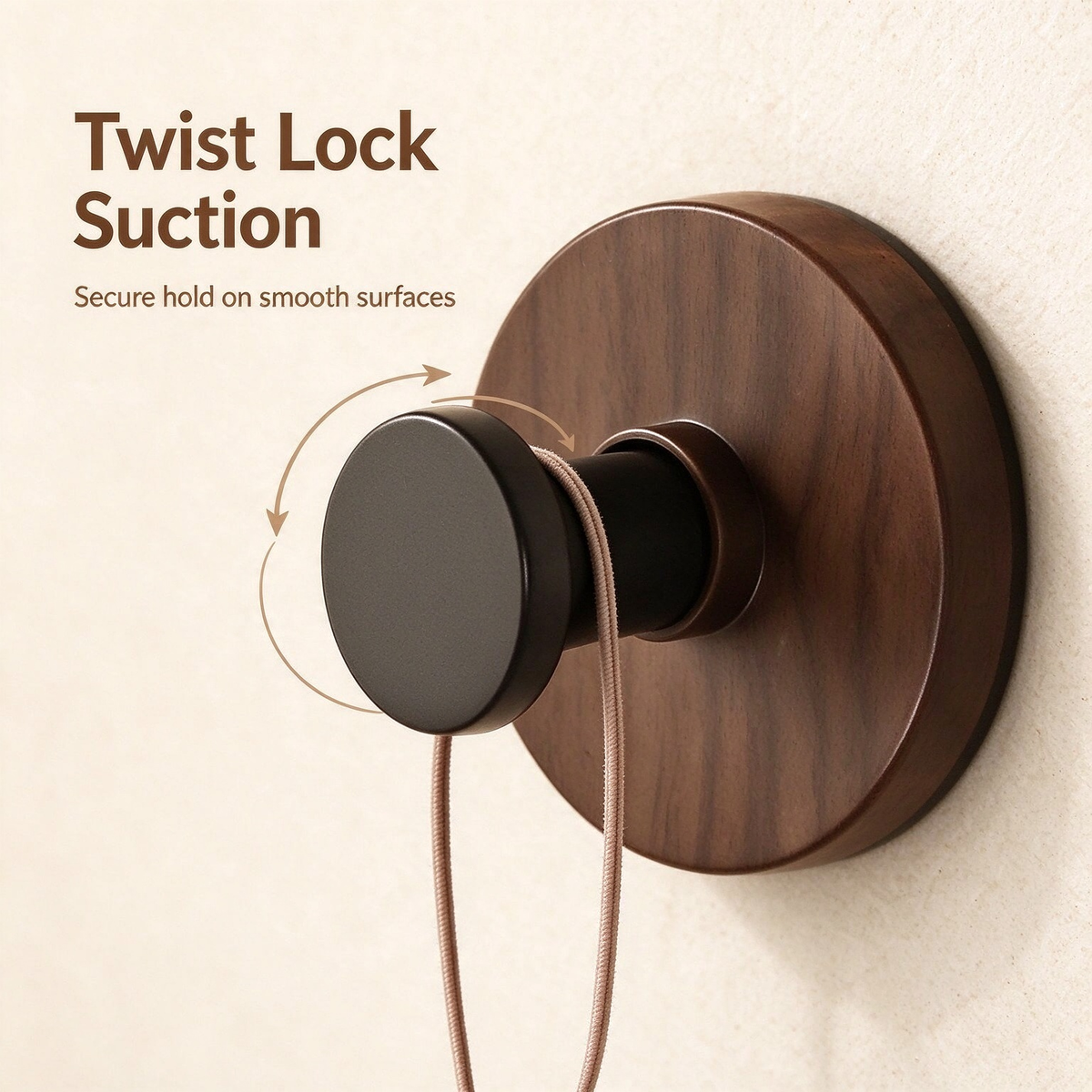 Wood Grain Twist-Lock Suction Wall Hook | Removable Vanity Storage Hook